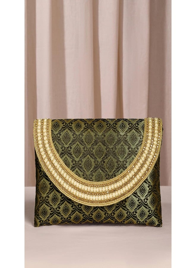 Peora Black Clutch Purse for Women Girls Handmade Evening Bag with Artificial Beads Flap - Image 2